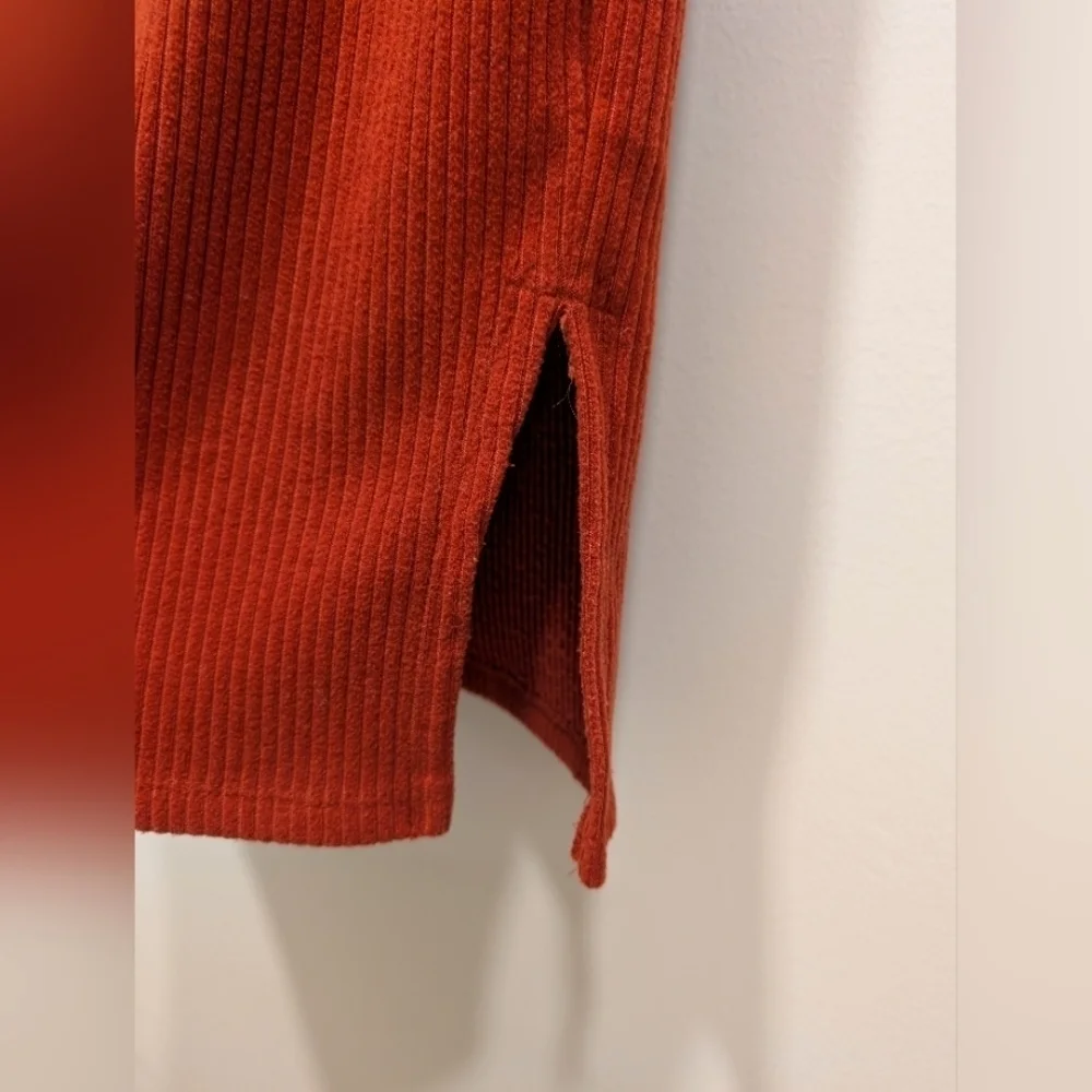 Deep Orange Fall Winter Ribbed Knit High Waisted Midi Skirt Size XS